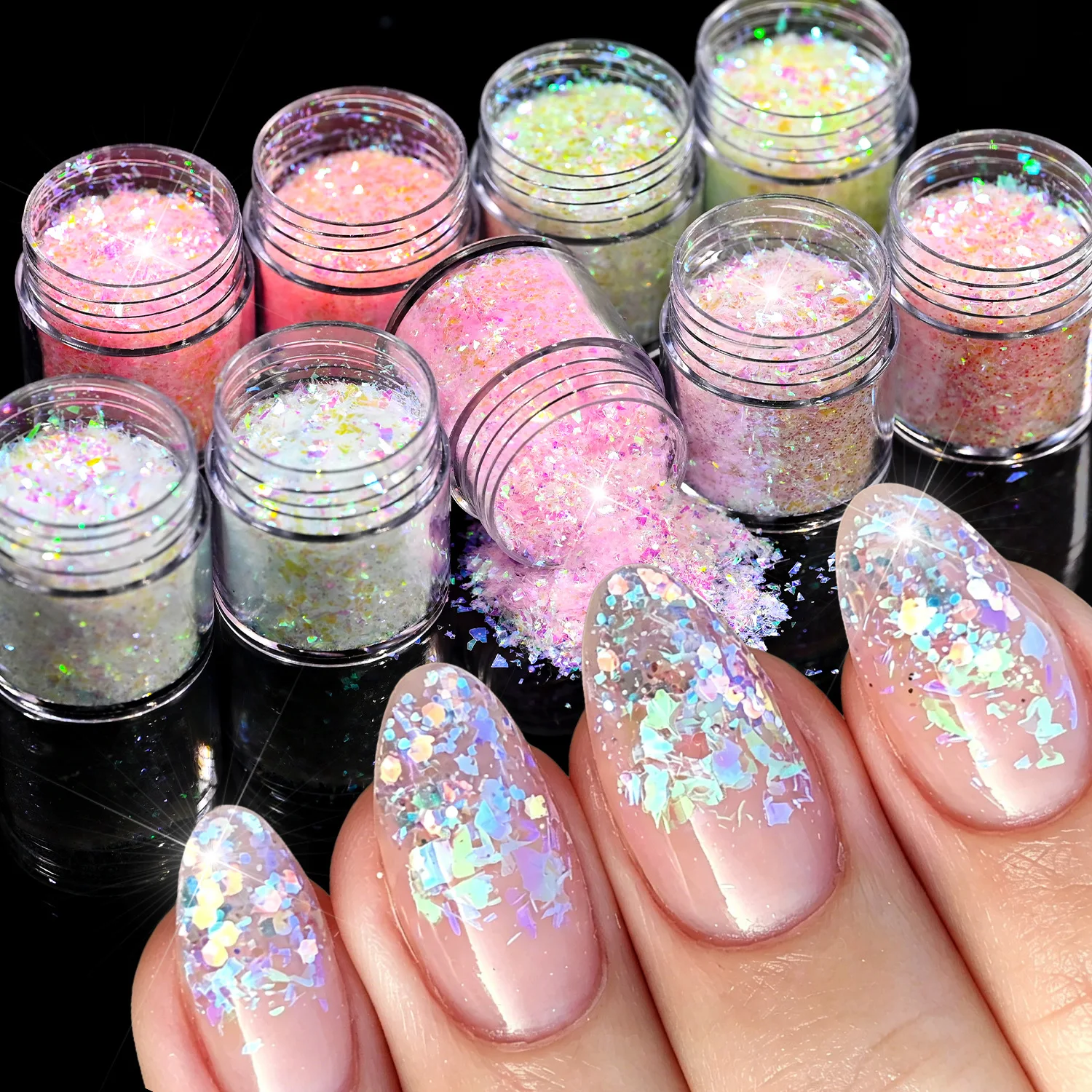 9colors/set Nail Art Sequin Magic Color Opal Flakes Shiny Polarizing Small Fragments Aurora Glass Paper Foil Flakes Nail Sequins