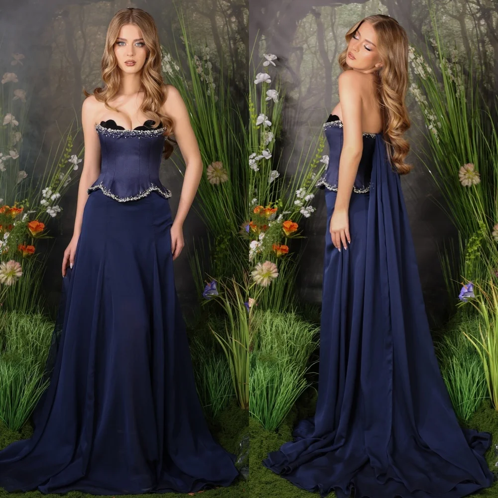 

Customized Matching Intricate Chiffon Beading Sequined Pleat Draped A-line Strapless Long Dresses Bespoke Occasion Dresses Sexy