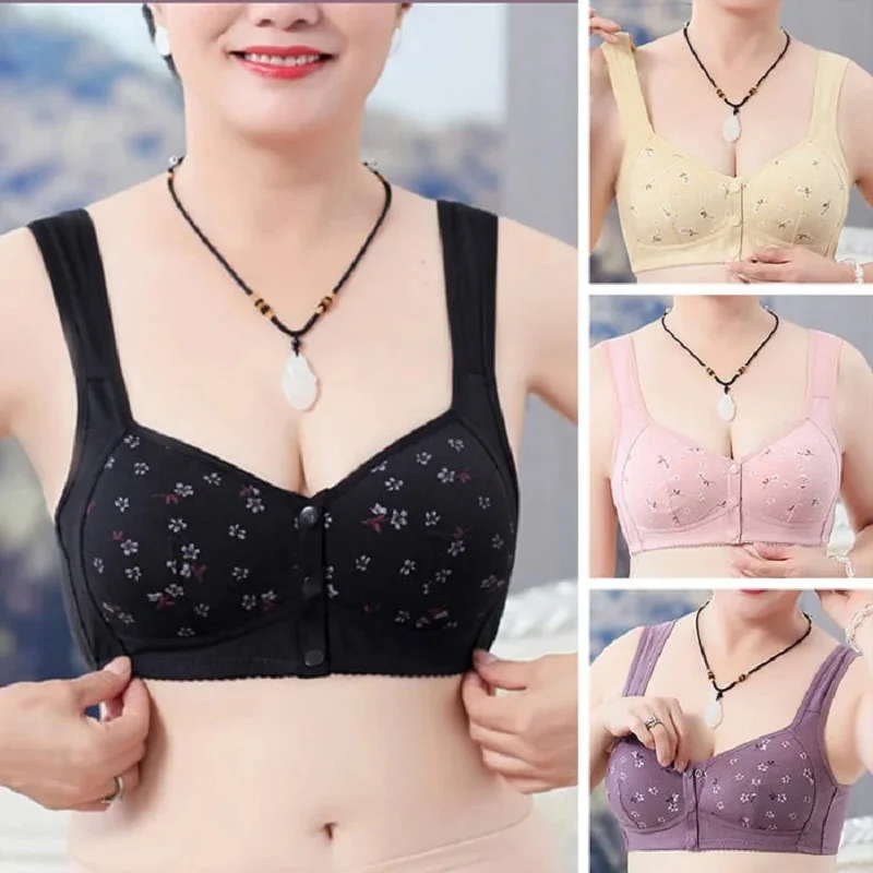 Comfortable Daisy Bra for Seniors Underwear New Comfortable Front Closure Button Bra Cotton Bras for Older Women