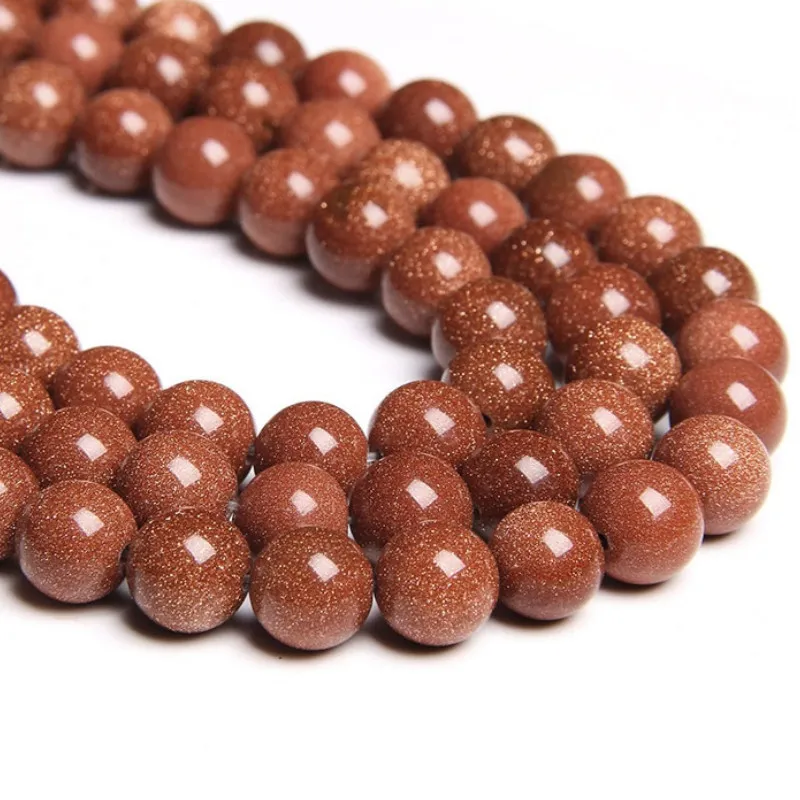 Natural Gold Sandstone  Beads  Gemstone Smooth Round Loose Stone Bead  for Jewelry Charms Bracelet Making