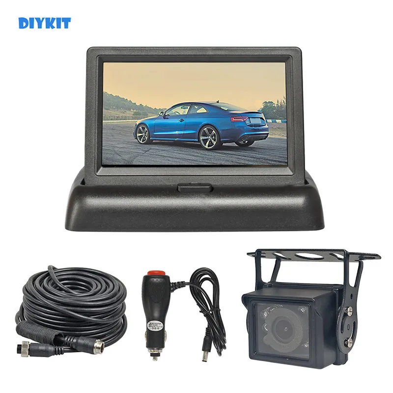 

DIYKIT DC12V-24V 4PIN 4.3inch Reverse Rear View Car Monitor Backup CCD IR Night Vision Bus Truck Car Camera Car Charger