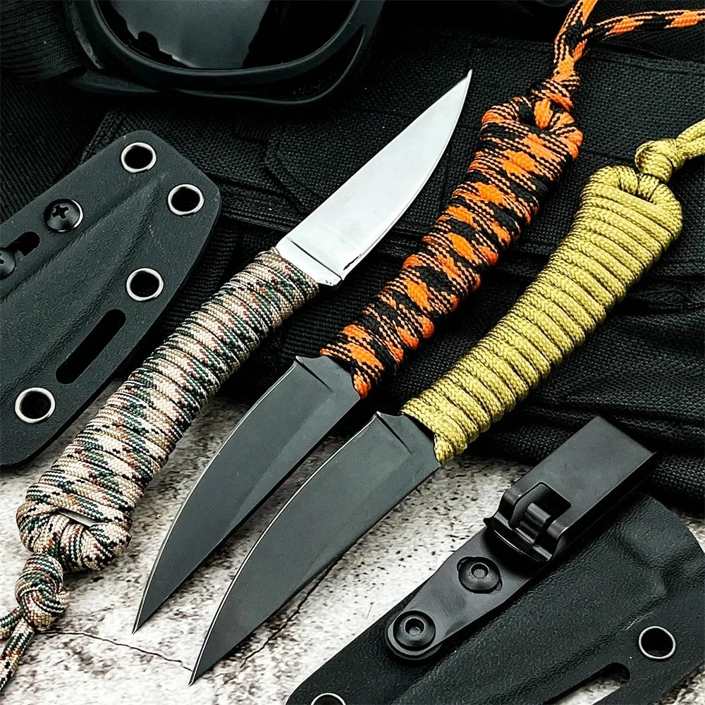 

Нож с фиксированным лезвием и ножнами, стальное лезвие 440c, нейлоновая веревочная ручка, уличный EDC, походный нож, инструмент для рыбалки и пешего туризма