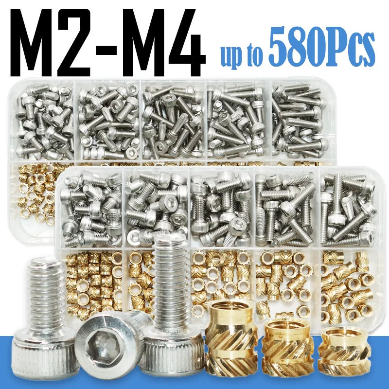 

Threaded Insert Nut Brass and Stainless Steel Hex Socket Screw Set Hot Melt Heat Press Embedded Copper Insertnut for 3D Printer