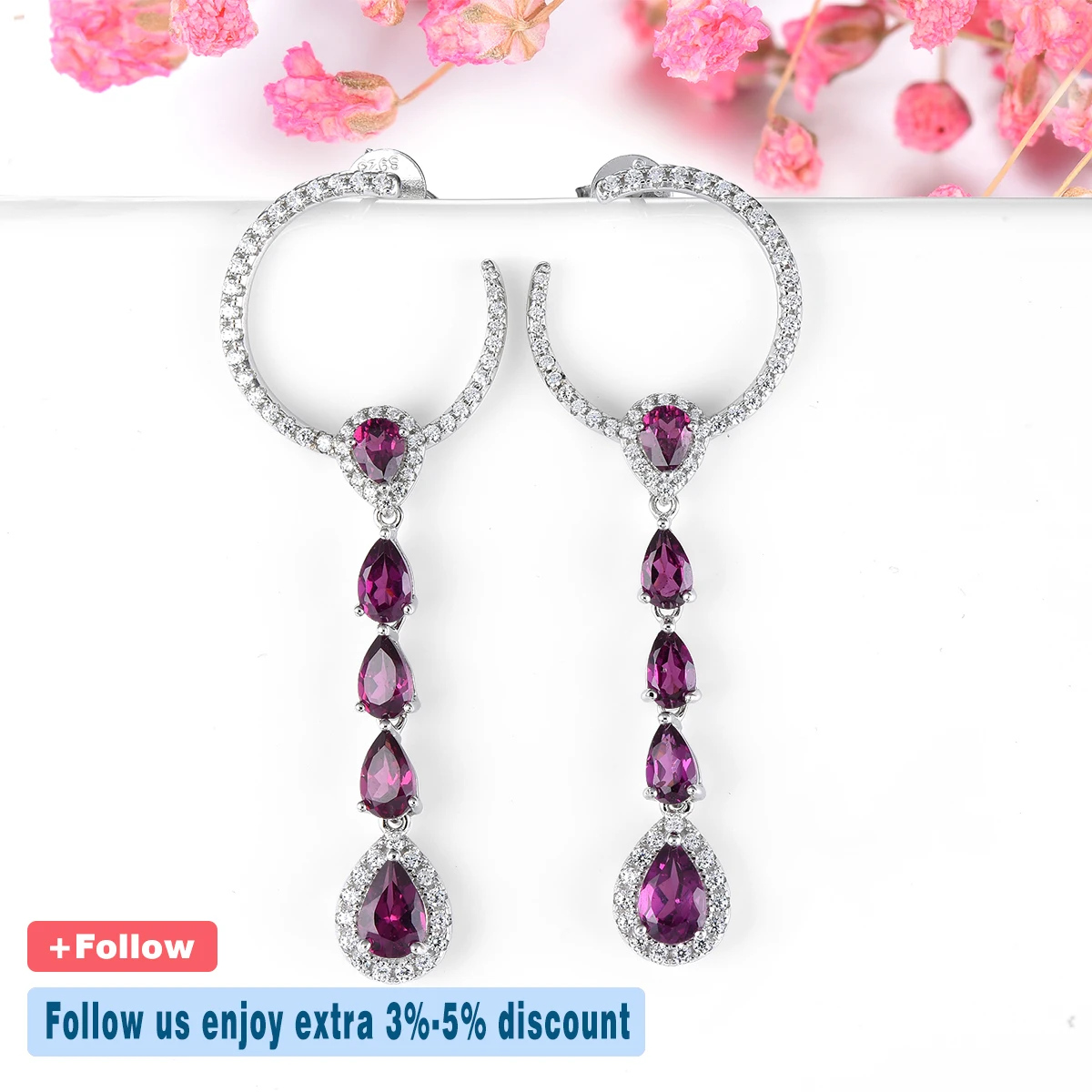 Natural Rhodolite Garnet Sterling Silver Earring 3.2 Carats Genuine Rose Garnet Romantic Jewelry Women New Year Christmas Gifts