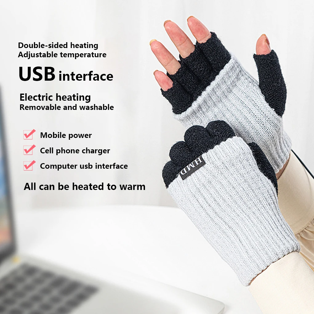 Fingerless Gloves Autumn USB Charging Fast-heating Mittens Hand Protector