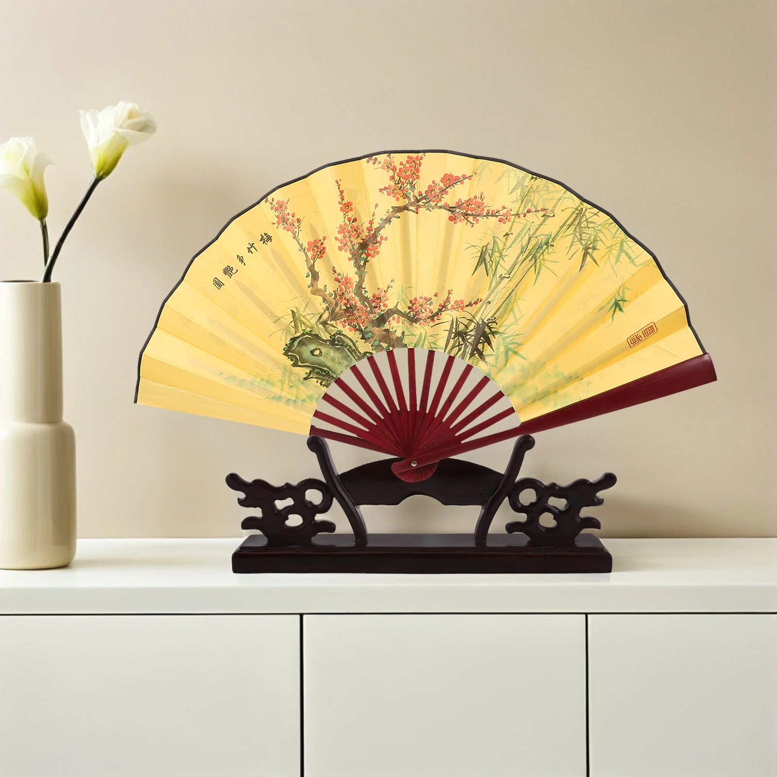

Display Stand Organizer Wooden Fan Holder Foldable Decorative Wooden Fan Stand Shelf Showcase Storage Base Bracket