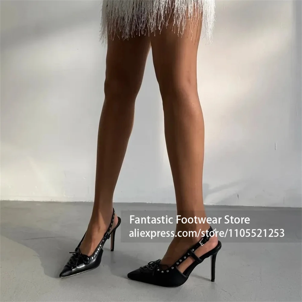 Studded Slingback Stiletto Heel Pumps Pointed Toe Buckle High Heels Punk Sexy Style Handmade High Heels for Women Custom Colors