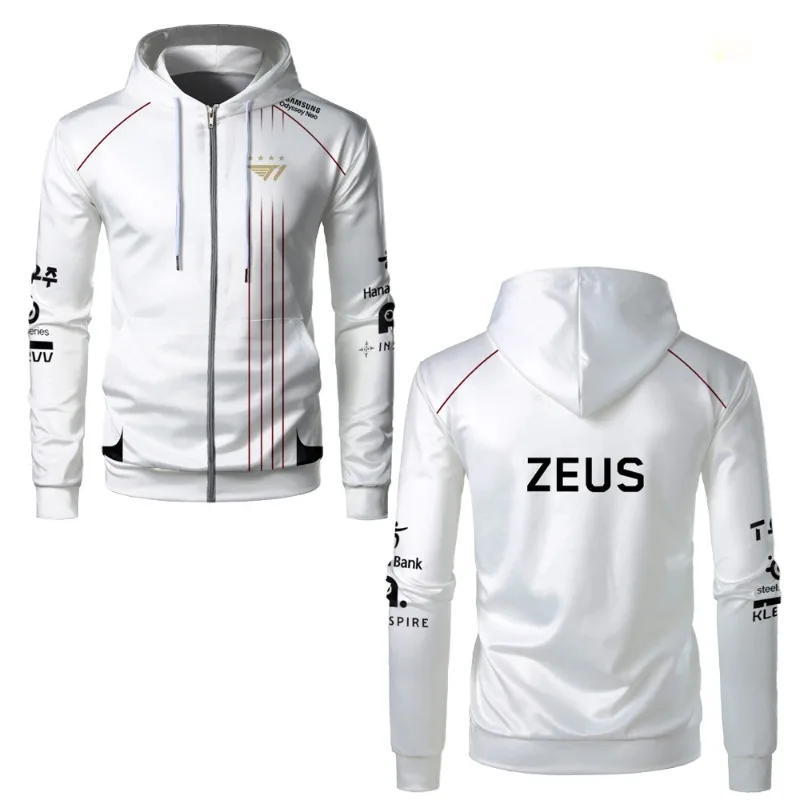 New T1 Esports Team Uniform Zip Up Hoodie League Of Legends World Finals Jersey Hoody Faker Fan Men Training Clothes Custom