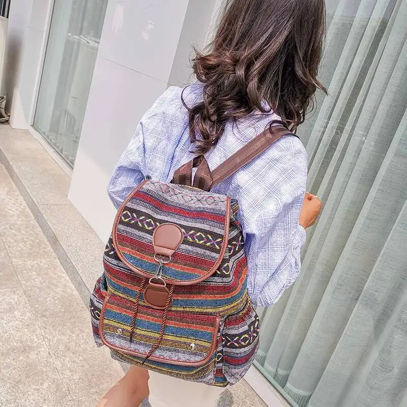 

Корейская версия, повседневный спортивный модный рюкзак, студенческий большой вместительный рюкзак в национальном стиле, женский холщовый рюкзак в этническом стиле