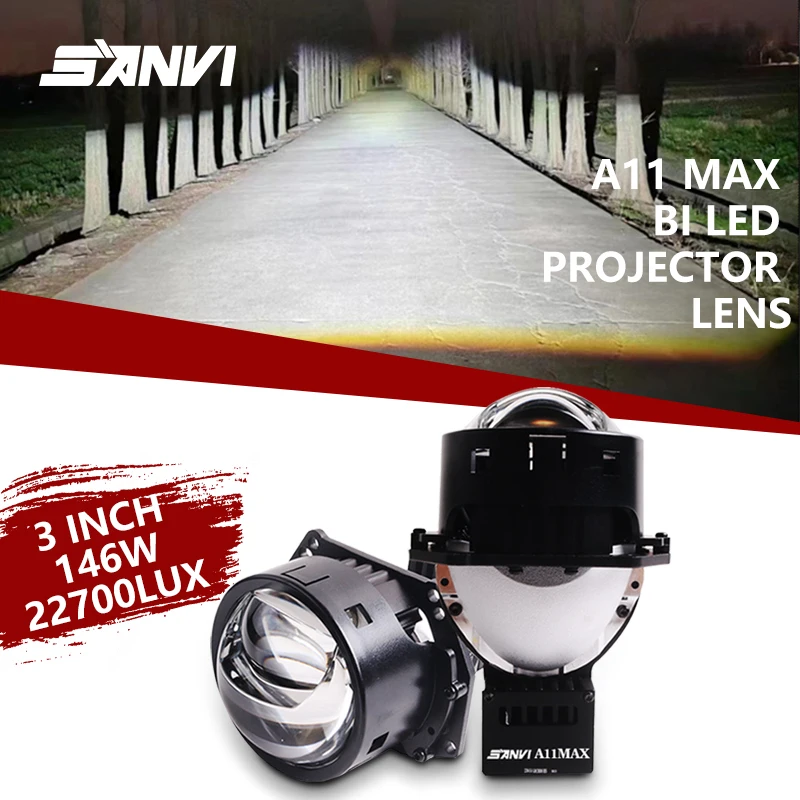 

Sanvi A11 MAX 3 Inch 12V 146W Bi LED Projector Hyperboloid Lens With Angel Eye Headlight For H4 H7 9005 9006 Car Accessories