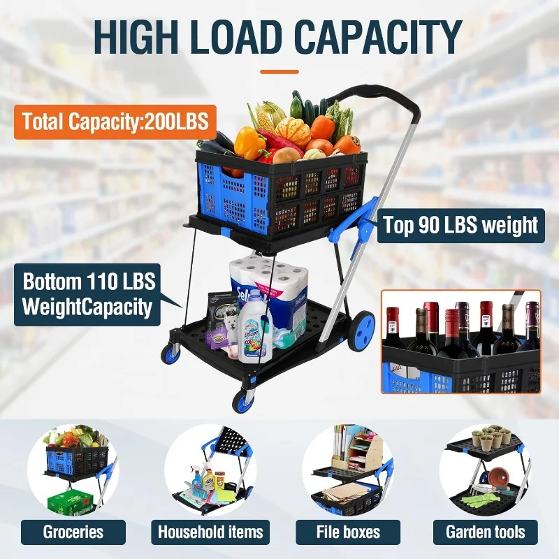 Складная универсальная тележка, многофункциональные тележки для покупок с ящиком для хранения, регулируемая передвижная тележка, складная тележка