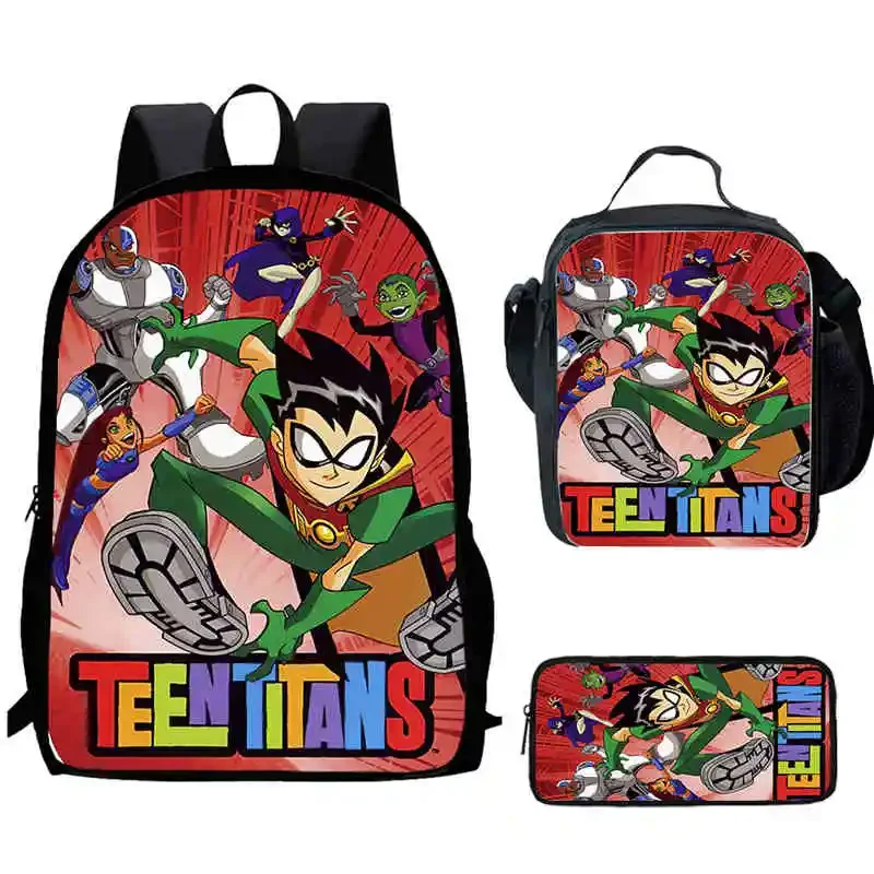 

Cartoon T-Teen Titans Go Child School Backpack With Lunch Bags Pencil Bags For Kindergarten,Best Gift For Boys and Girls