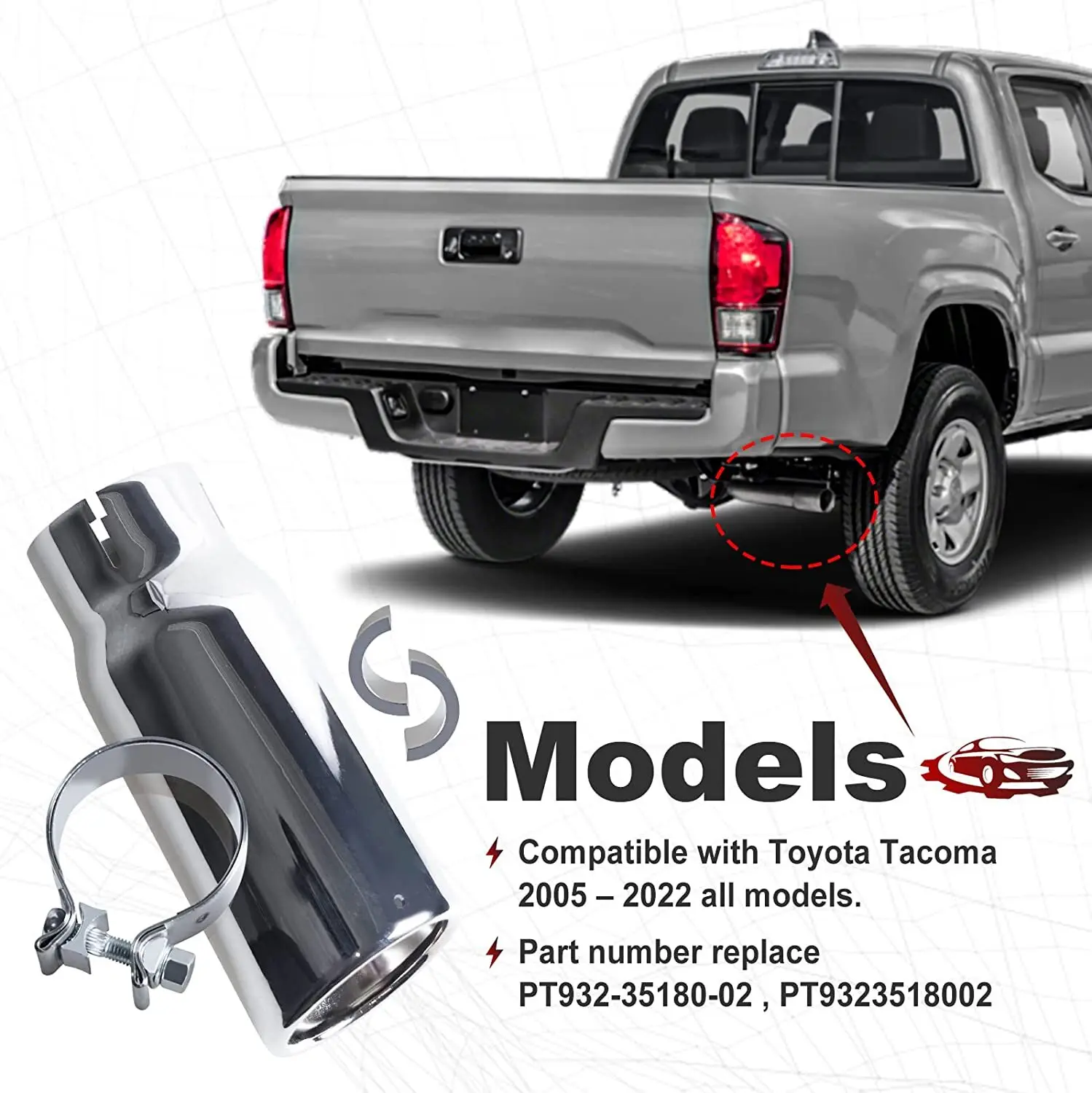 PT932-35180-02 PT932-35162 6,9 Zoll 8,5 Zoll Chrom Auspuffspitze Clamp-on Für 2005-2023 Toyota Tacoma Splitter