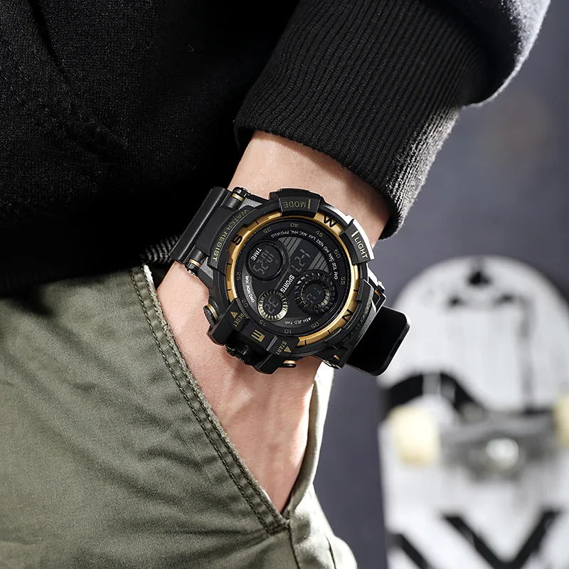 ساعة رقمية سوداء للرجال ساعات رياضية مقاومة للماء كرونوغراف خارجي ساعة يد G Infantry Shock Student