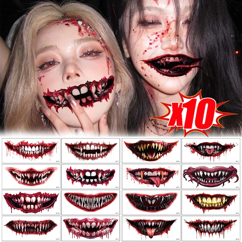 

Хэллоуин Ужас Большой Рот Татуировки Наклейки Водонепроницаемые Прочные Реалистичные Ужасы и Забавные Временные Татуировки Наклейки 1/10 ШТ Случайные