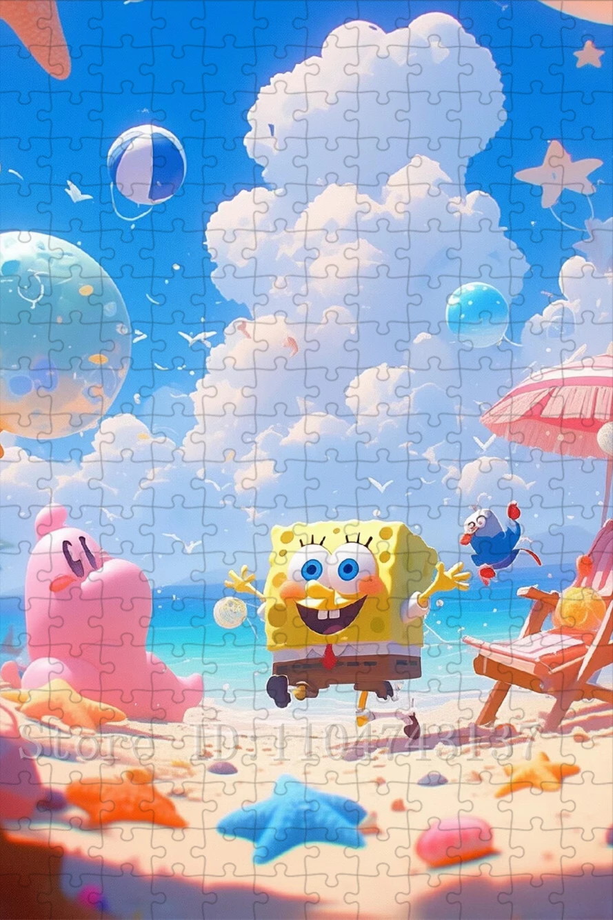 스폰지밥 만화 직소 퍼즐 가족용 인터랙티브 게임 장난감 108/300/500/1000 조각 퍼즐 지능 수제 취미