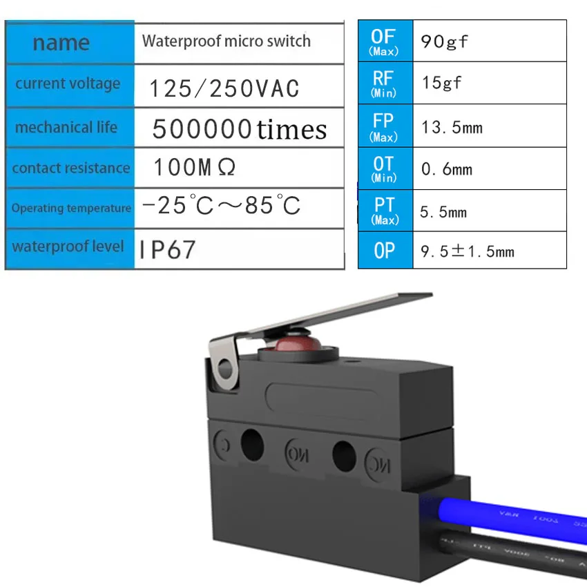 1Pcs SM1 switch high travel limit detection charging gun long button Waterproof micro switch IP67 waterproof