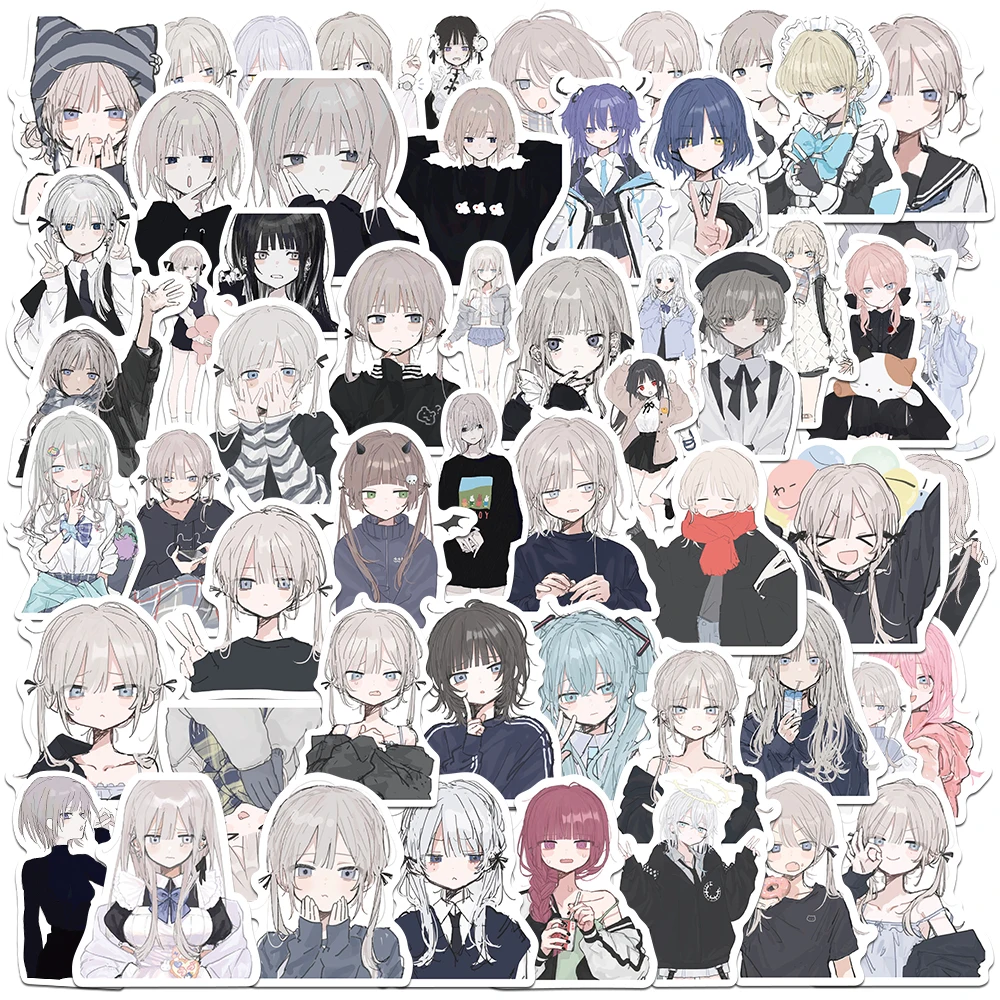 56pcs Cartoon Anime Sick and Delicate Girls Stickers Decal for Stationery Phone Guitar Bicycle Laptop Cup Luggage Graffiti Toys﻿