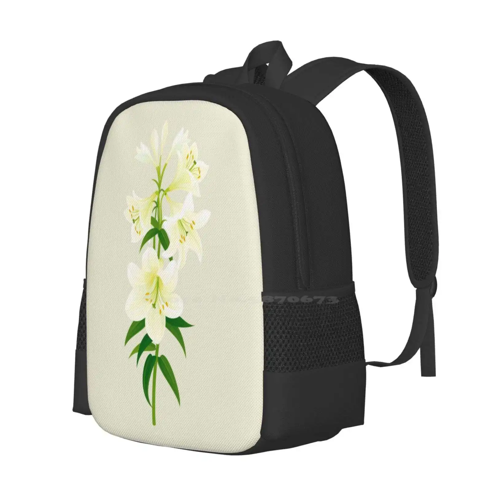 White Lily Hot Sale Backpack Fashion Bags White Lily Easter Lily Wedding Lily Flower Floral Pattern Abstract Romantic