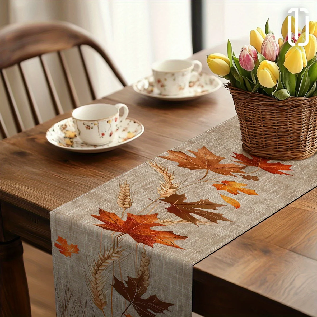 1 Piece of Autumnal Pastoral Table Runner, Featuring Maple Leaves, Wheat Ears, and Grass Stems, Suitable for Restaurants, Homes, Harvest Parties, Pastoral Style Decoration, and Market Displays.