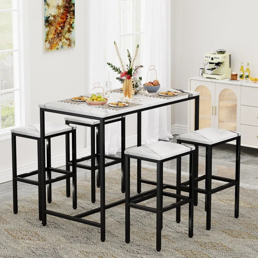 5-Piece Modern Metal Counter Height Dining Set with 4 Stools
