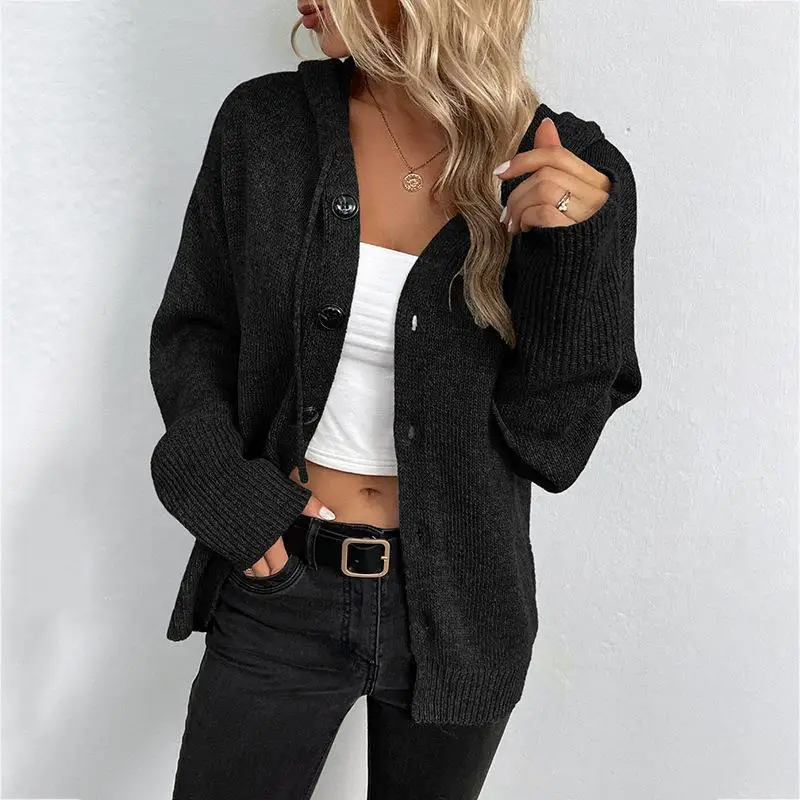 New Hooded Sweatshirt Long Sleeve Knitted Top Cardigan Jacket Sweaters Cardigans Sweaters Coats With Hat