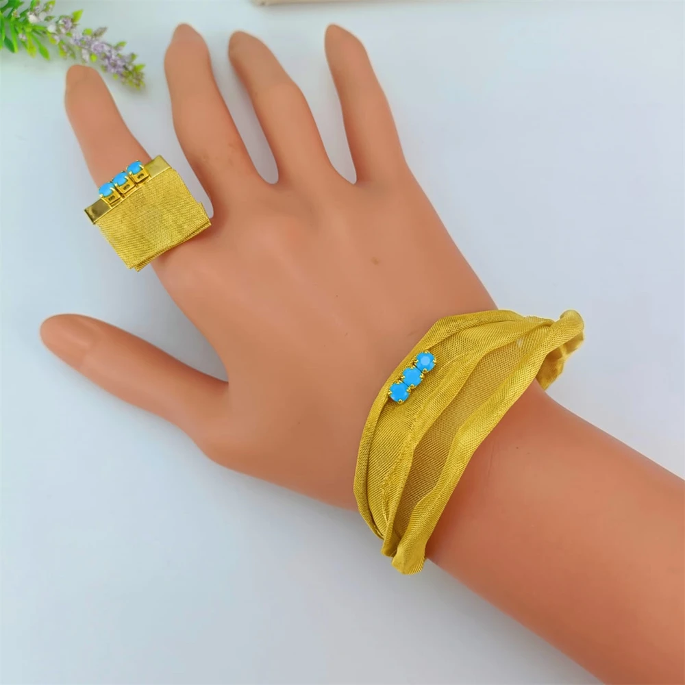 EMMA أزياء النساء الزفاف اليدوية مجوهرات كبيرة اكسسوارات الأفريقية الفاخرة البرازيلي مطلية بالذهب طقم مجوهرات هدية عيد ميلاد