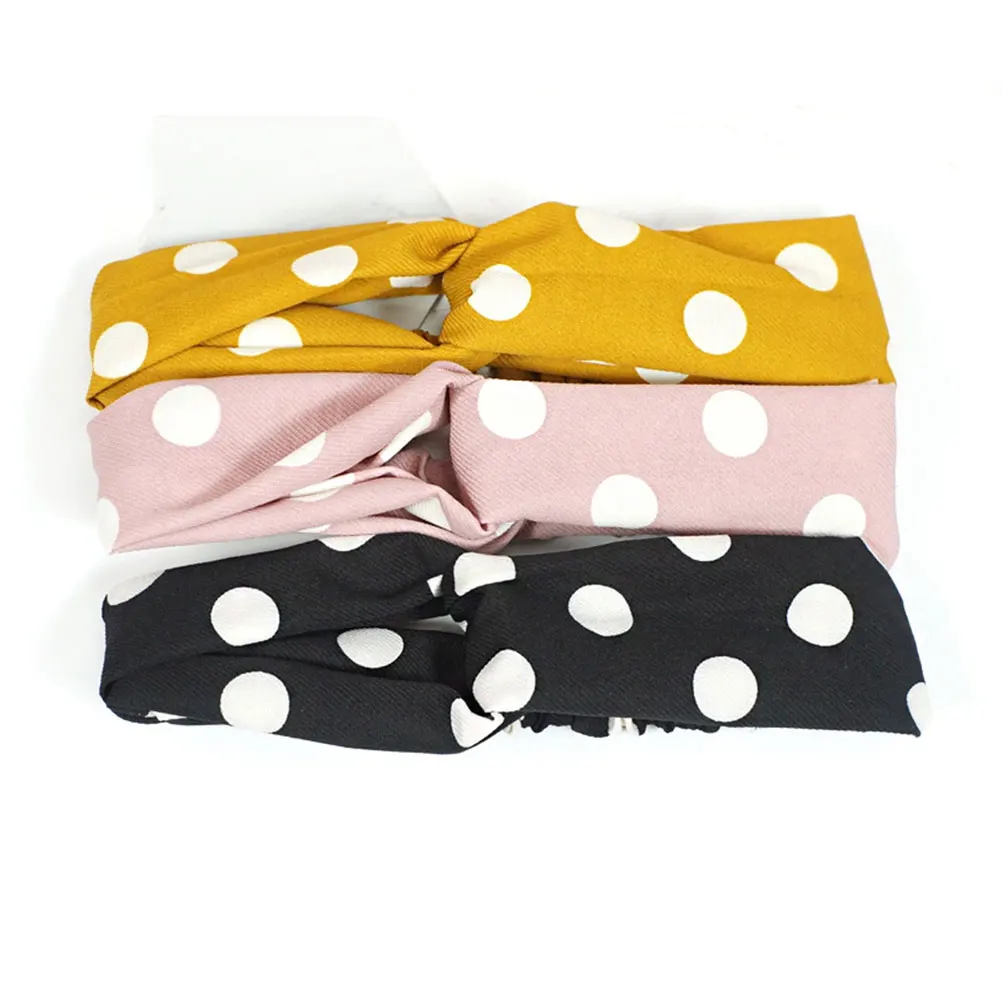 

3pcs Headbands For Women Girls Dot Print Solid Color Cross Knot Elastic Hair Band Wide Headwear For Daily Washing