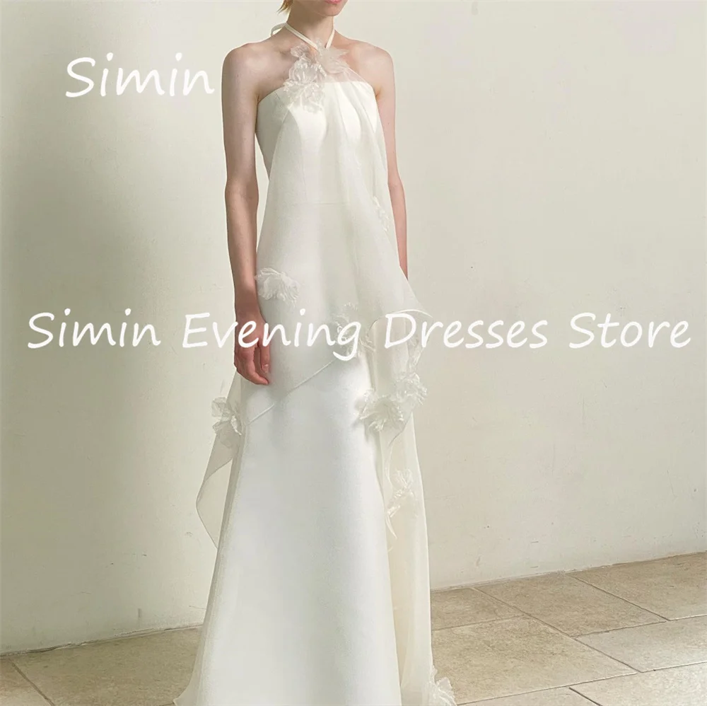 Simin Tulle A-line Halter Lace Applique Korea Formal Prom Gown Ankle-length Evening Elegant Party dresses for women 2023