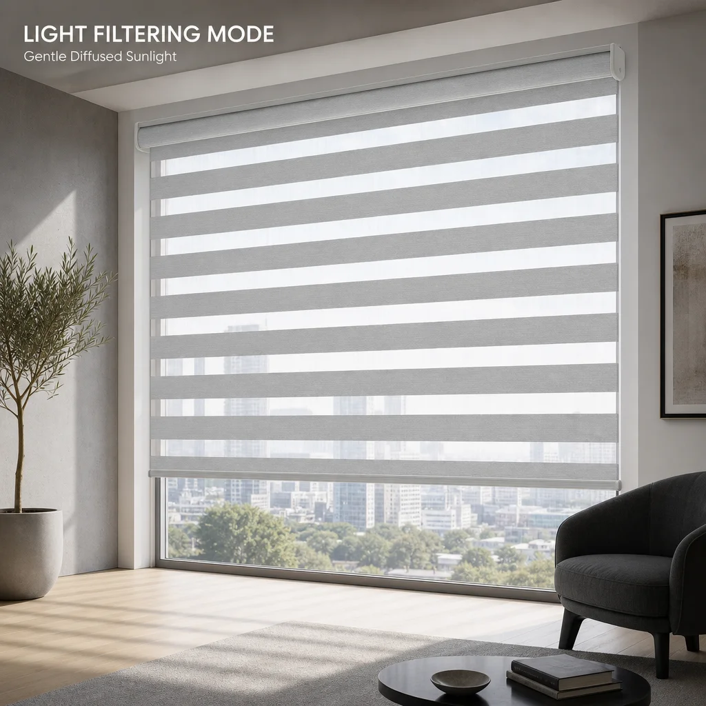 China Factory Wholesale Cordless Spring Control Dual Layer Blackout Zebra Blind For Window
