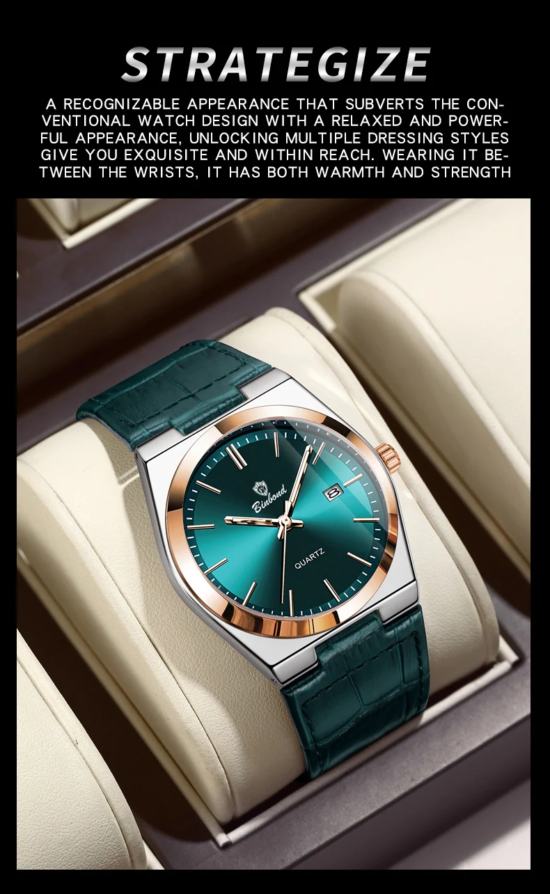 BINBOND Luxus Quarz-Armbanduhren Leuchtend Wasserdicht Automatisches Datum Herrenuhren Business Sport Mode Casual Reloj Lederuhr – Detail 13
