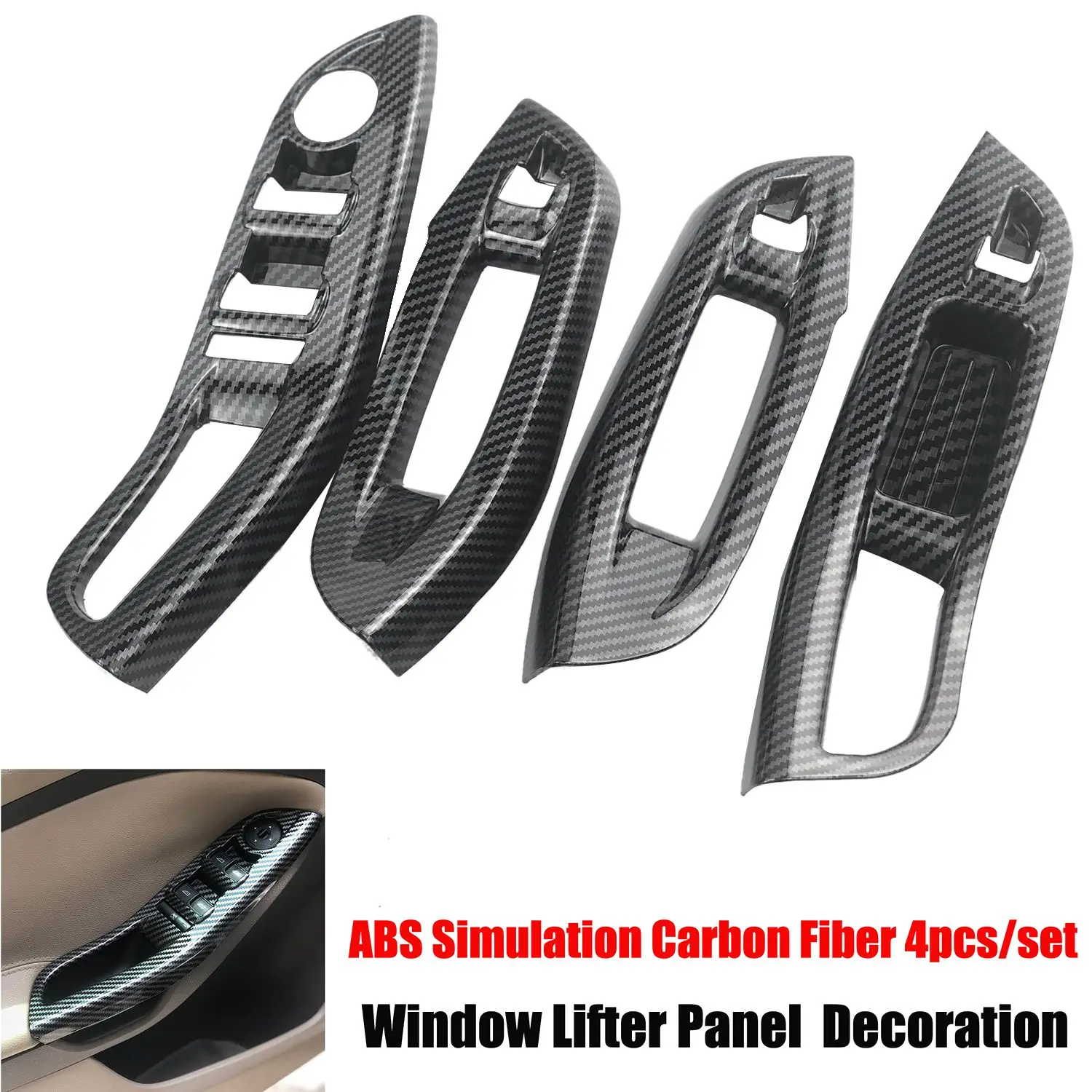 X59A_For Ford Focus 3 MK3 MK4 2009-2017 Car Door Interior Armrest Window Panel Carbon Fiber Decorative Sticker 4Pcs