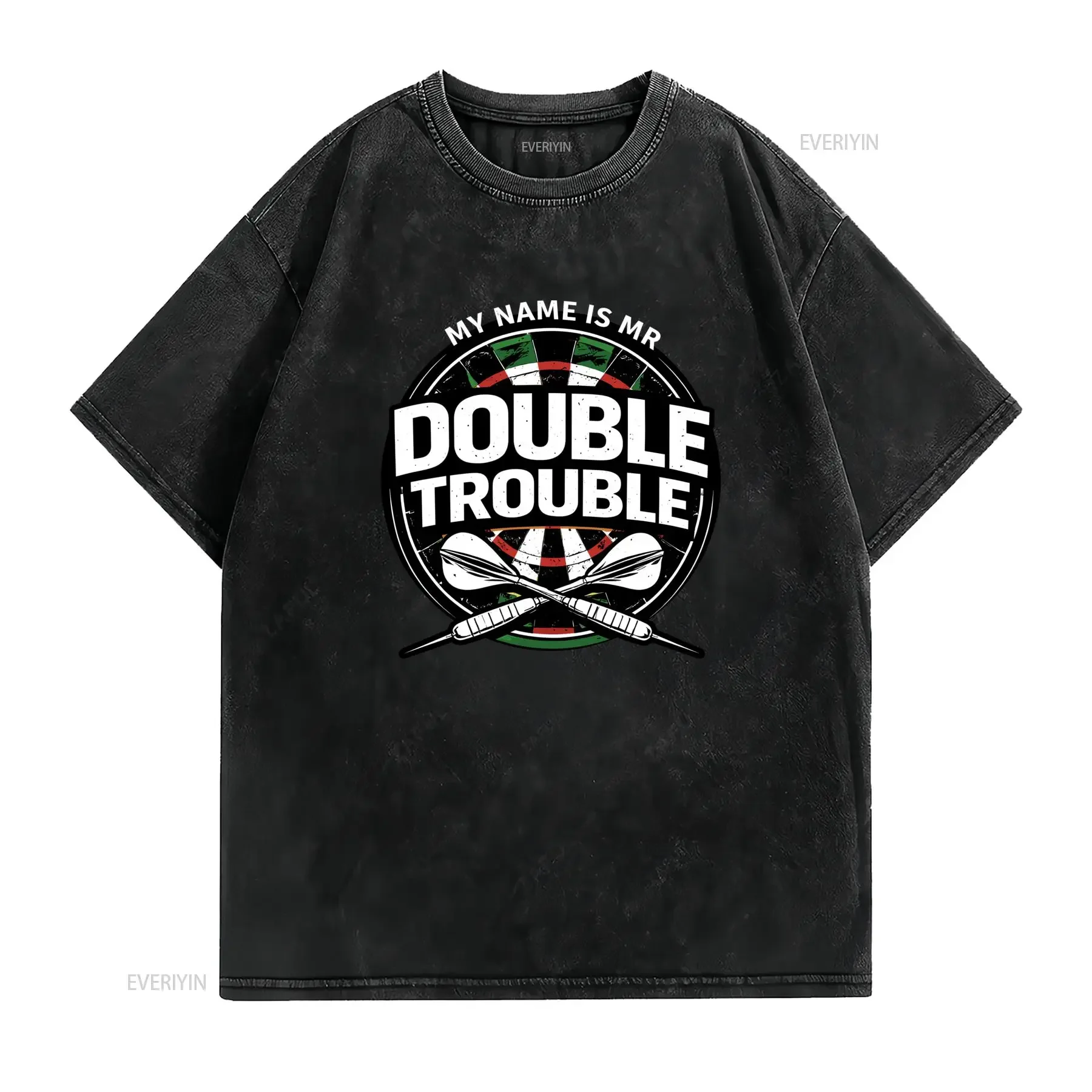Maglietta con dardi Il mio nome è Mr Double Trouble Divertente amante di freccette stile pop art casual per tutte le stagioni