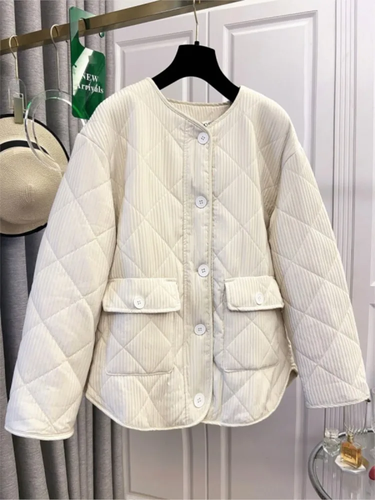 Autumn Winter Neck Warm Women Jacket Long Sleeve Loose Casual Single Breasted Tops  All Match Solid Pocket Ladies Coats - Image 3