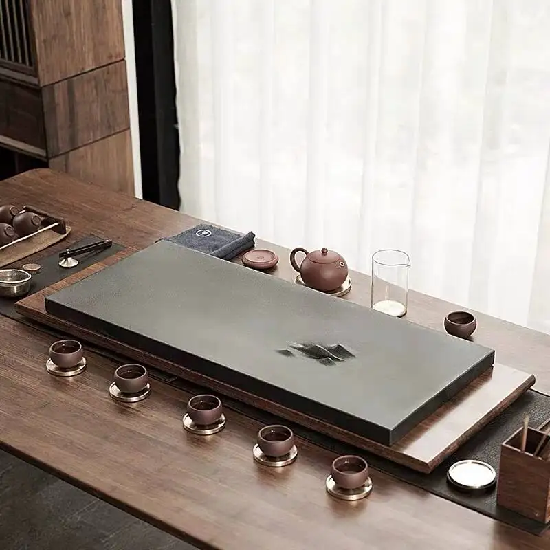 A Whole Piece Of Black Gold Stone Natural Stone, Home Use Kung Fu Table, Japanese Style, Simple Tea Tray, Modern Drainage