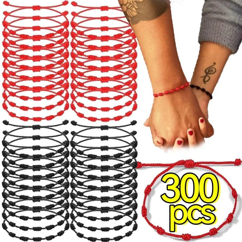 2/300Pcs Lucky 7 Knots Red Black String Bracelet for Lover Protection Lucky Amulet Friendship Braid Rope Wristband Jewelry Gift