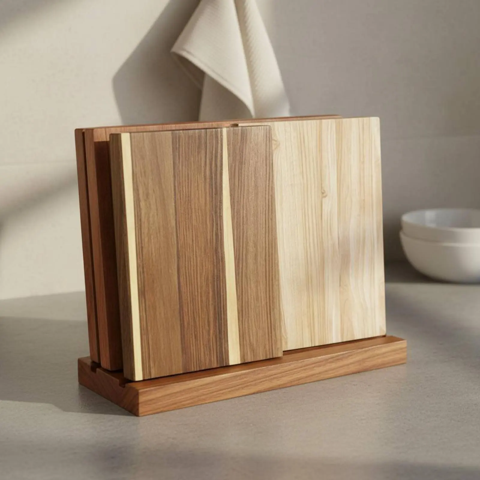 3 Pieces Book Shaped Cutting Board Set Thickened Wooden Chopping Board Set with Holder Acacia Wood Cutting Boards for Kitchen