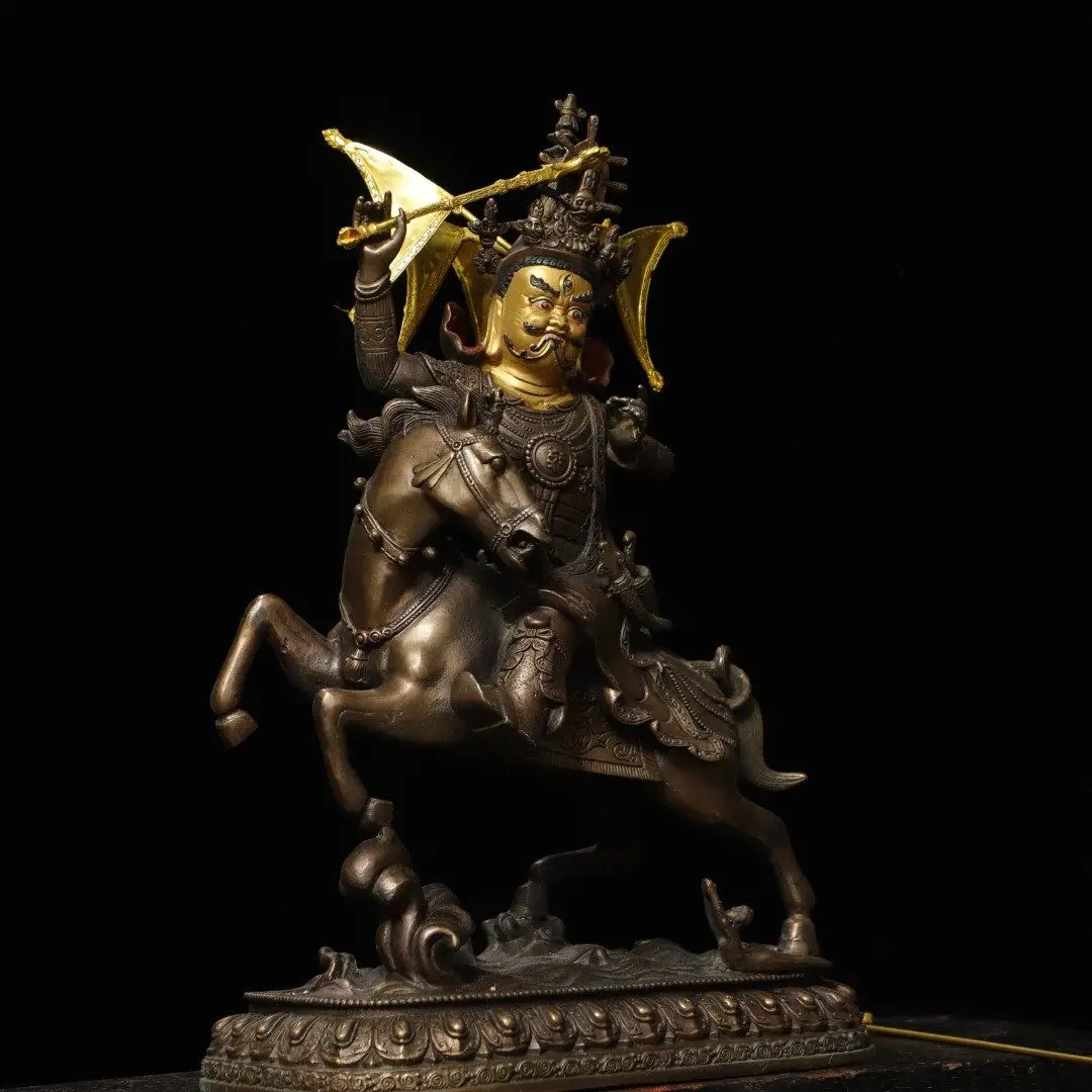 Pure Copper Gilt King Gesar Tibetan Protector Statue Antique Home Altar Decor Figurine