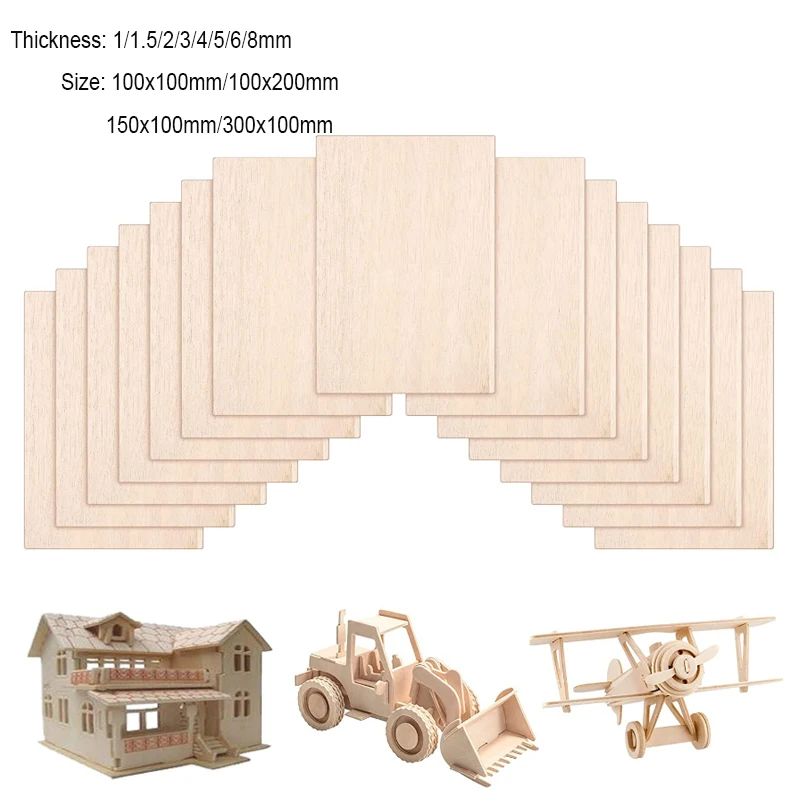 

5 pcs Balsa Wood Sheets ply 100/150/200/300mm long 100mm wide 1/1.5/2/3/4/5/6/8mm thick for Craft DIY Project