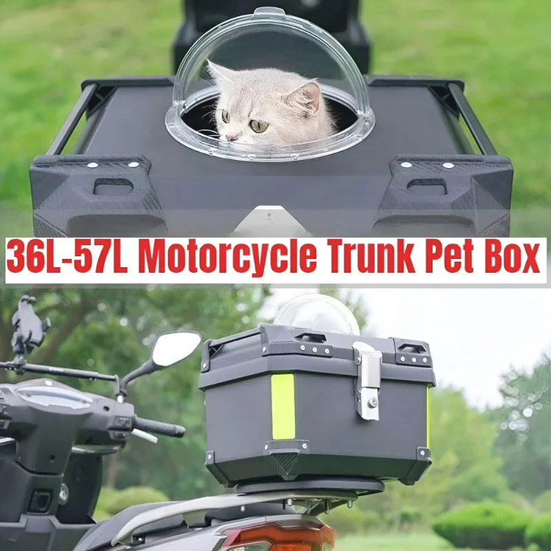 

57L Motorcycle Top Case, Universal Waterproof Pet Carrier Storage Box with Breathable Design for Dog Cat Outdoor Travel,H25054