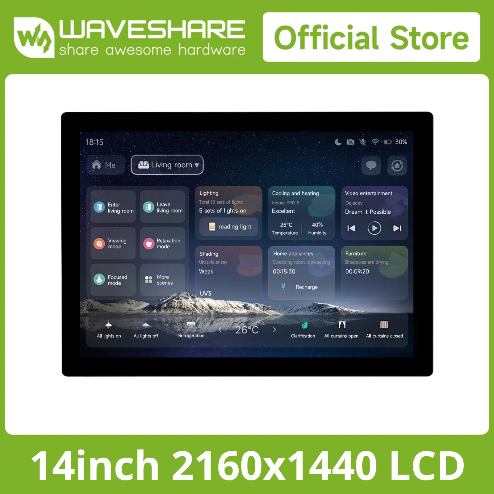14inch 2160x1440 LCD Waveshare Capacitive Touch Display High Resolution Image Quality 10-Point Touch Optical Bonding Toughened