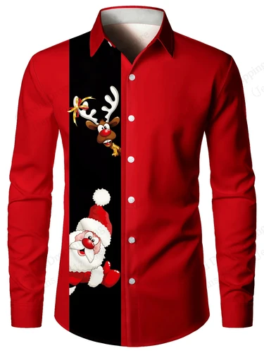 Imagen 2 del producto Camisa de manga larga de Navidad de Papá Noel para hombre, camisa con estampado 3d de alce y Reno, camisas casuales de moda para hombre y mujer, blusa, ropa de Navidad