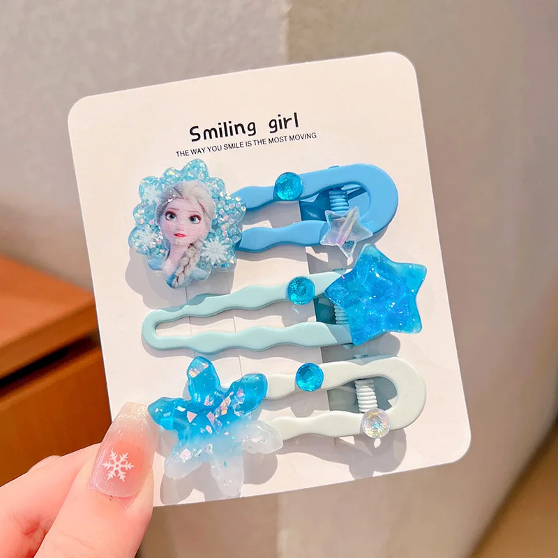 3 uds/1 Juego de nueva moda de dibujos animados para niña, horquilla para el pelo de Elsa, accesorios para el cabello con flequillo para niñas, regalos de cumpleaños para niños