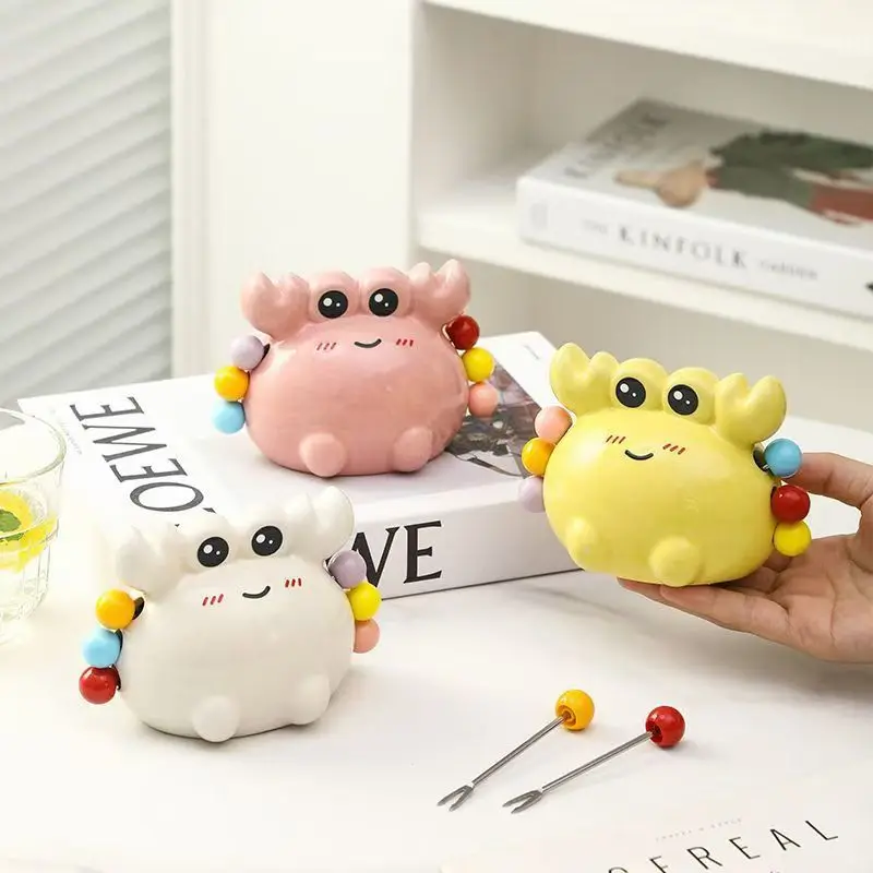 

Stainless Steel Crab Fruit Fork Colorful Decorative Dessert Forks with Storage Jar Cute Fruit Cake Sausage Fork Table Ornaments