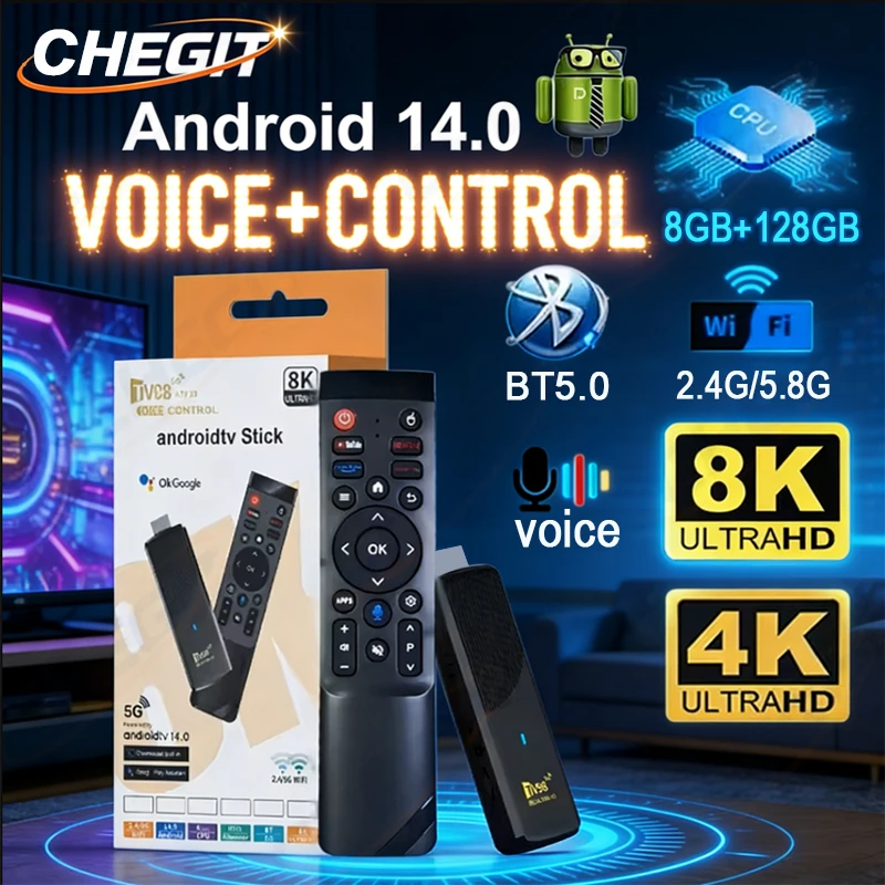 

ТВ-приставка Android 14, 8 ГБ+128 ГБ, Allwinner H313, 4-ядерный процессор, WiFi 6, 8K HD, Smart Media Player, BT 5.0, голосовой пульт для Netflix, YouTube, IPTV