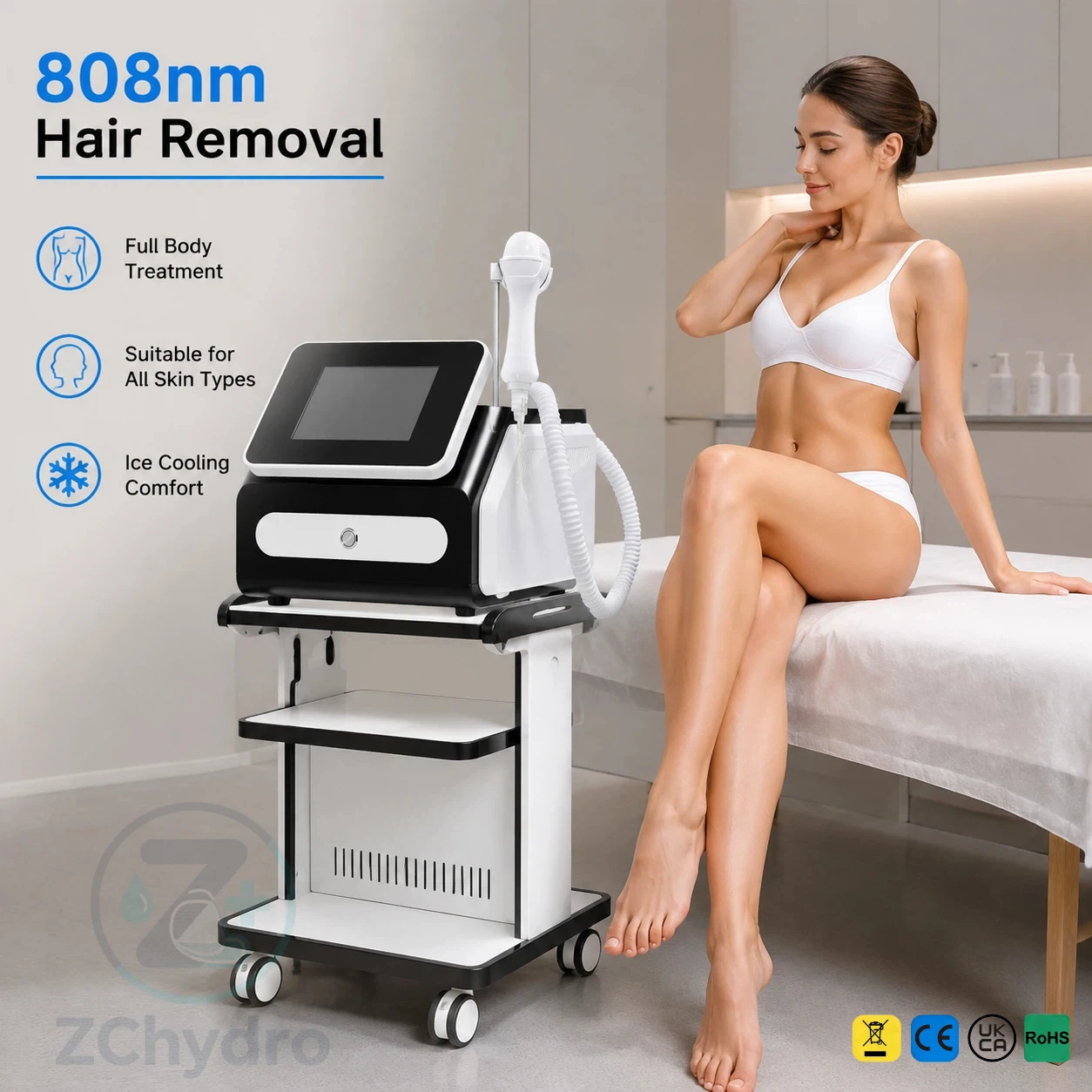 Cooling Hair Removal Alexandrite Beauty Equipment Salon Machine 808nm 755nm 1064nm for Any Skin Tone Full Body Hair Removal