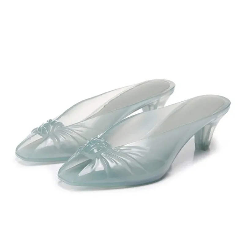 Women Slippers Mules Transparent Jelly Heels Peep Toe Clear Heel Slides Woman Sandals Waterproof Jelly Summer Slippers for Women