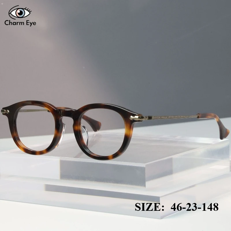 新しい女性用円形メガネ-アセテート-チタン製眼鏡フレーム-レトロ-メンズ-フルフレーム-光学近視用メガネ-ブルーライトカット眼鏡