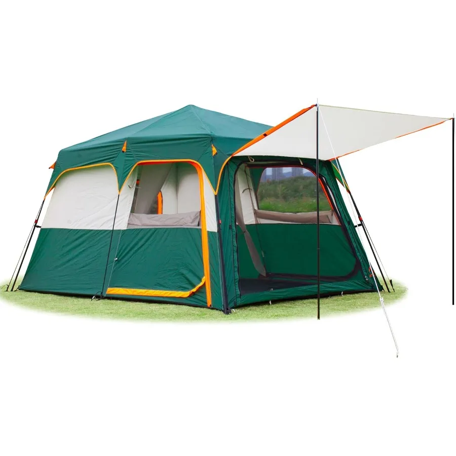 Очень большая палатка 6101214 Семейные палатки в стилеB для 2 комнат, 3 двери и 3 окна с сеткой, прямая стена, водонепроницаемый дуб