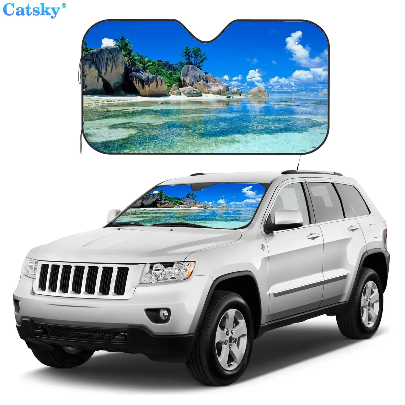 Custom Car Windshield Sunshade,Seaside Car Windscreen Sunshade Auto Sunvisor Decor,Car Interior Accessories Sunshade Protection